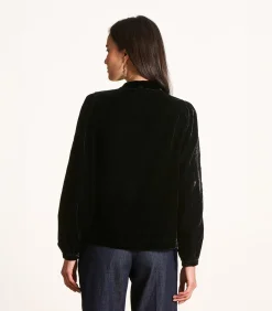 Sale Zwarte fluwelen top met lange mouwen en borduursels DAMES T-Shirts & Tops