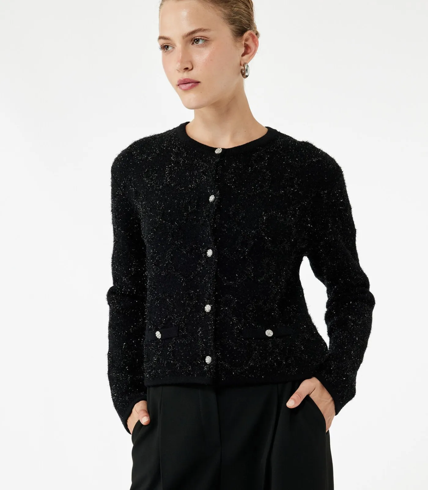 Best Zwarte Gebreide Cardigan Lange Mouwen Knoopsluiting DAMES Truien & Cardigans