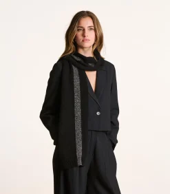 Zwarte gebreide sjaal met zilveren lurex DAMES Sjaals