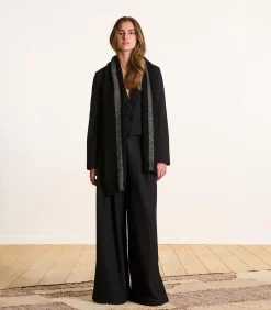 Zwarte gebreide sjaal met zilveren lurex DAMES Sjaals