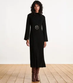 Outlet Zwarte halflange gebreide jurk DAMES Jurken