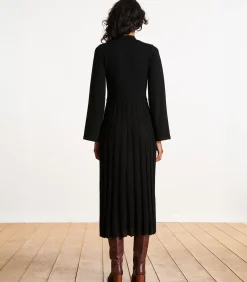 Outlet Zwarte halflange gebreide jurk DAMES Jurken