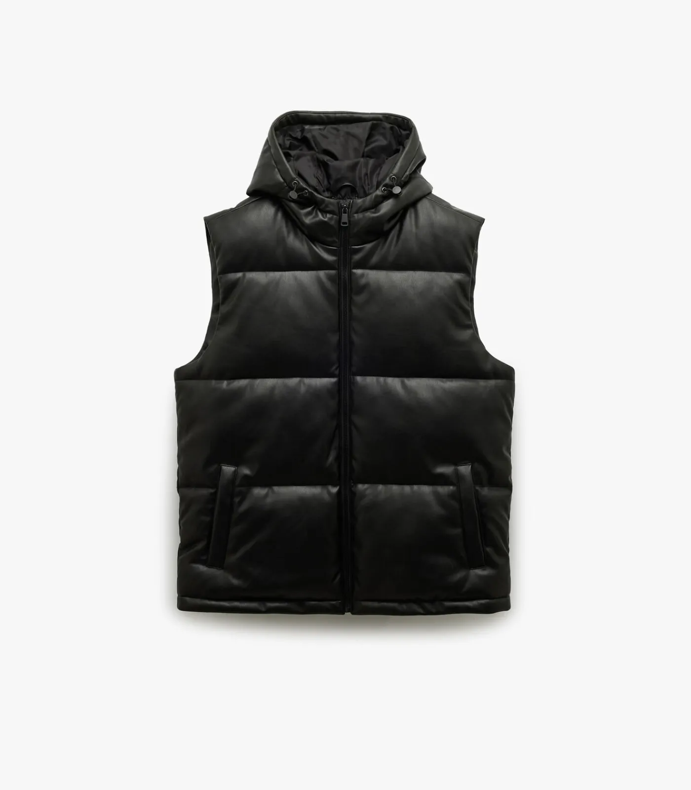 Heren Koton Zwarte Heren Bodywarmer met Capuchon en Zakdetails