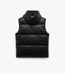 Heren Koton Zwarte Heren Bodywarmer met Capuchon en Zakdetails