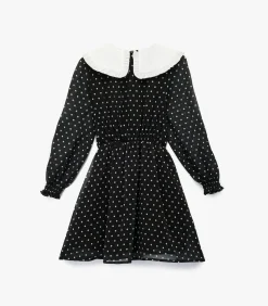 Kinderen Koton Zwarte Kinderen A-lijn Jurk Met Lange Mouwen en Polkadots