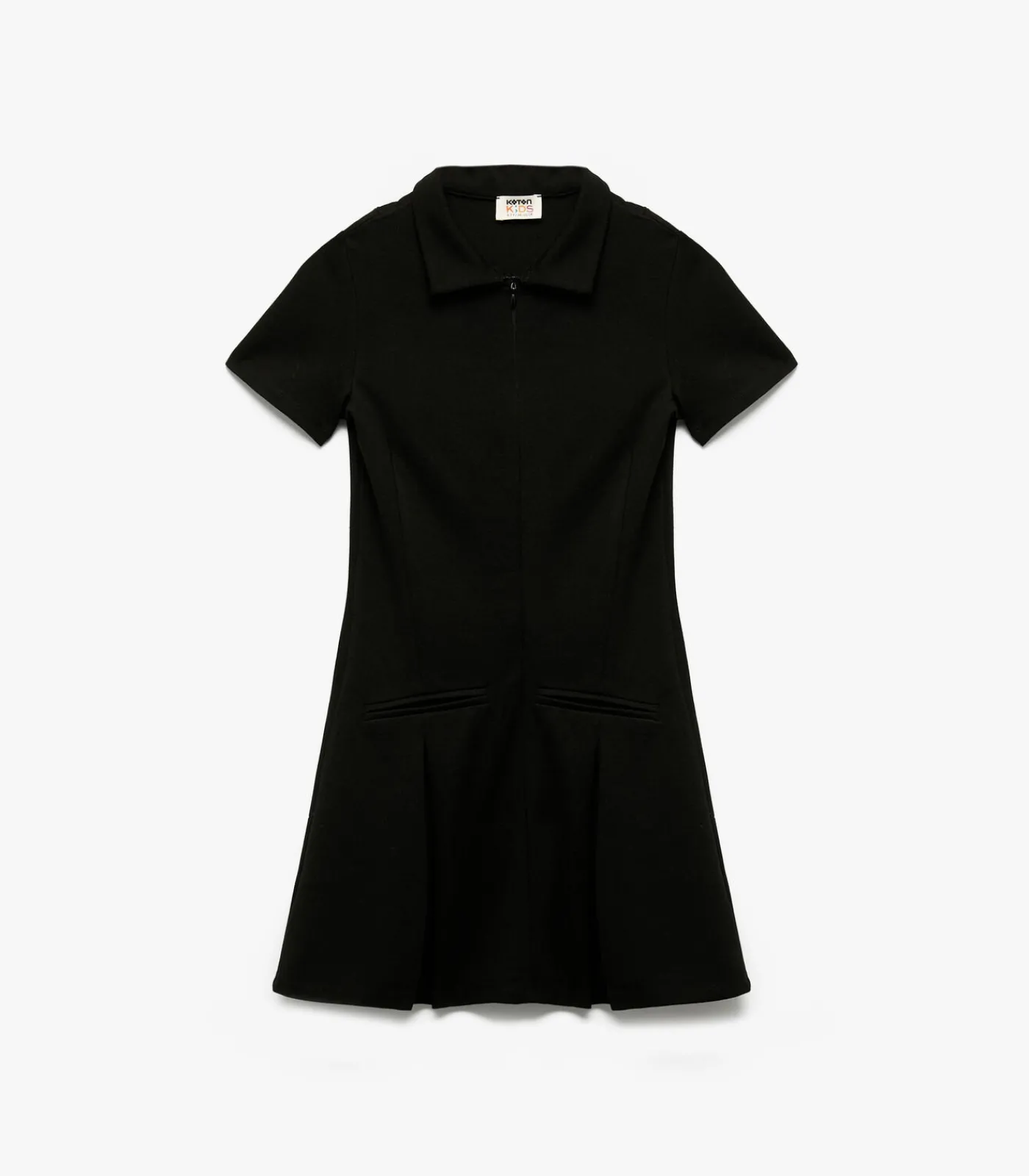 Zwarte Kinderjurk Slanke Pasvorm Polokraag Met Rits Kinderen Kleedjes