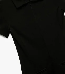 Zwarte Kinderjurk Slanke Pasvorm Polokraag Met Rits Kinderen Kleedjes