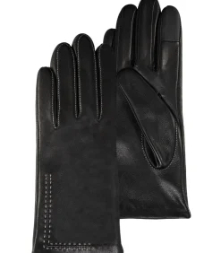 Discount Zwarte lamsleren handschoenen met stiksels voor dames DAMES Handschoenen