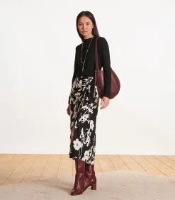 Best Zwarte lange rok met gedrapeerde split DAMES Rokken