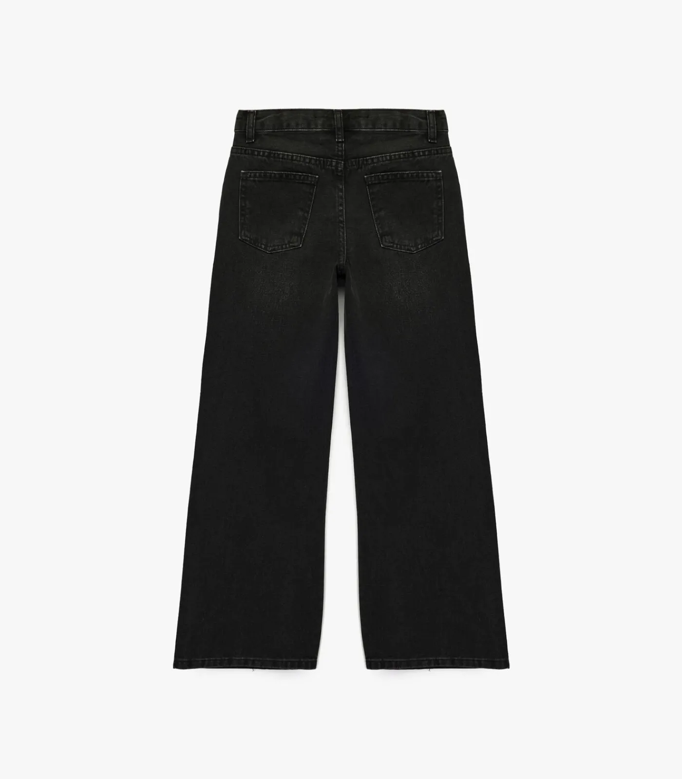 Kinderen Koton Zwarte Meisjes Loose Fit Wijde Spijkerbroeken met Stuudetails