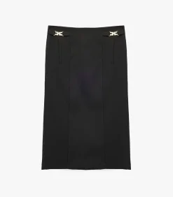 Outlet Zwarte Midi Kokerrok Hoog Gesneden met Metalen Details DAMES Rokken