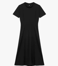 DAMES Koton Zwarte Midi-jurk Slanke Pasvorm Korte Mouwen