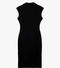 Sale Zwarte Midi-jurk V-hals Knopen Mouwloos DAMES Jurken