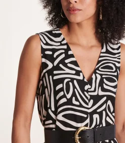 Hot Zwarte mouwloze jumpsuit met V-halsprint DAMES Jumpsuits