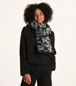 Discount Zwarte sjaal met motief DAMES Sjaals