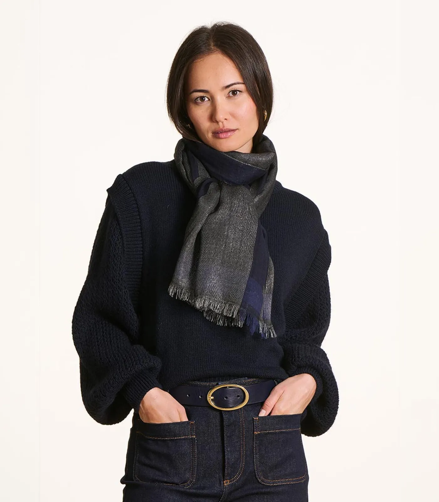 DAMES La Fée Maraboutée Zwarte sjaal van glanzende wol en katoen