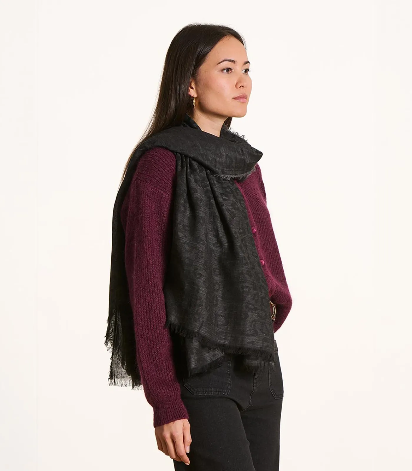 DAMES La Fée Maraboutée Zwarte sjaal van wol en katoen